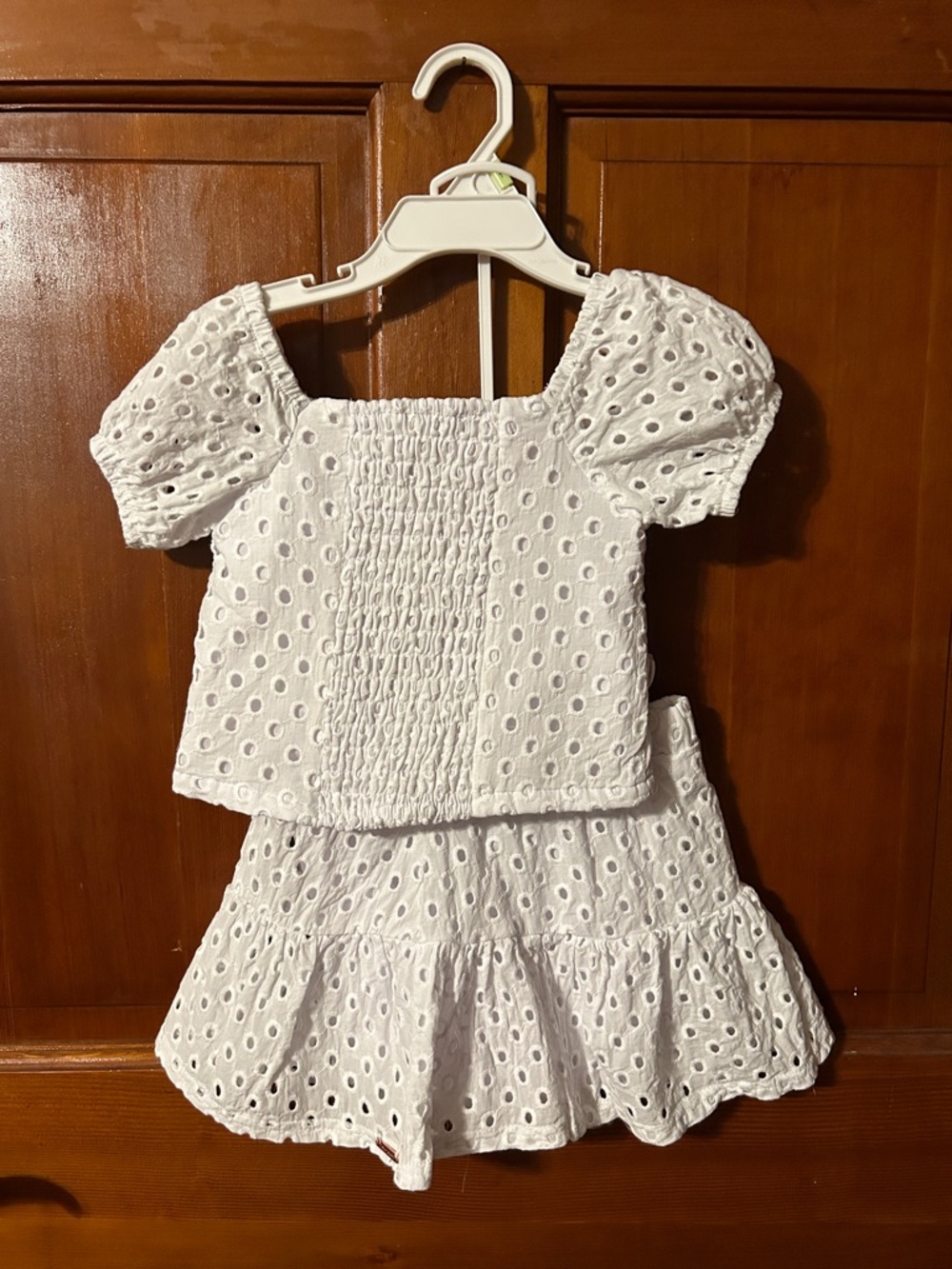 White Eyelet Puff Sleeve Top & Skirt Set